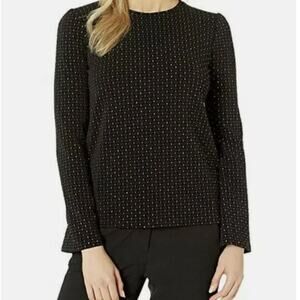 Michael Michael Kors Womens Bell Sleeve Jersey Top Black/Gold Size M Value $98